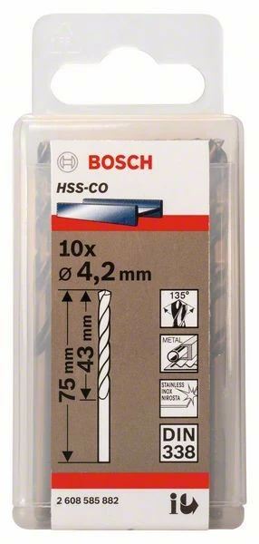 Bosch Metallbohrer HSS-Co, DIN 338, 4,2 x 43 x 75 mm, 10er-Pack 2608585882 Bosch Metallbohrer HSS-Co, DIN 338, 4,2 X 43 X 75 Mm, 10er-Pack 2608585882 -Bosch Verkäufe IMG RD 142331