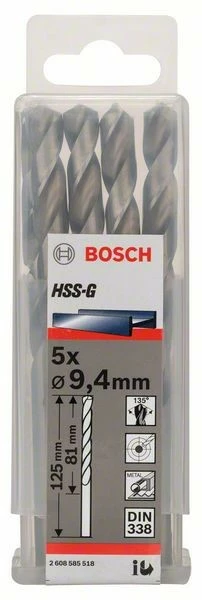Bosch Metallbohrer HSS-G, DIN 338, 9,4 x 81 x 125 mm, 5er-Pack 2608585518 Bosch Metallbohrer HSS-G, DIN 338, 9,4 X 81 X 125 Mm, 5er-Pack 2608585518 -Bosch Verkäufe IMG RD 180393