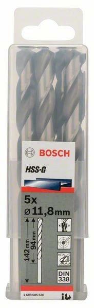 Bosch Metallbohrer HSS-G, DIN 338, 11,8 x 94 x 142 mm, 5er-Pack 2608585536 Bosch Metallbohrer HSS-G, DIN 338, 11,8 X 94 X 142 Mm, 5er-Pack 2608585536 -Bosch Verkäufe IMG RD 180408